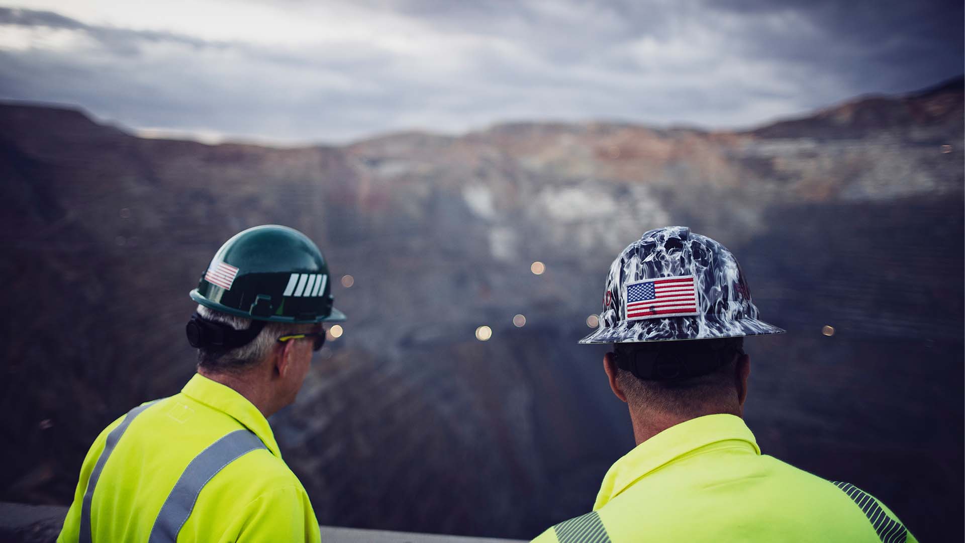 Employees looking into mine pit at Kennecott copper mine
