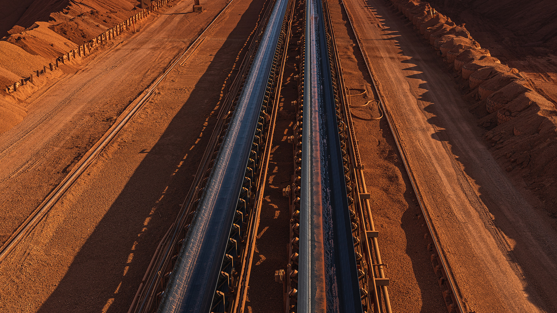 Conveyor belt between stockpiles at Weipa Operations
