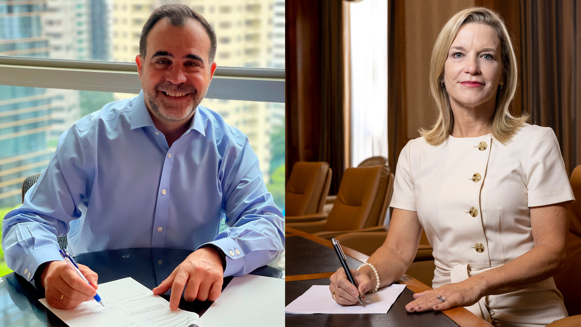Alf Barrios, Chief Commercial Officer and Denise Johnson, Caterpillar Group President sign MOU