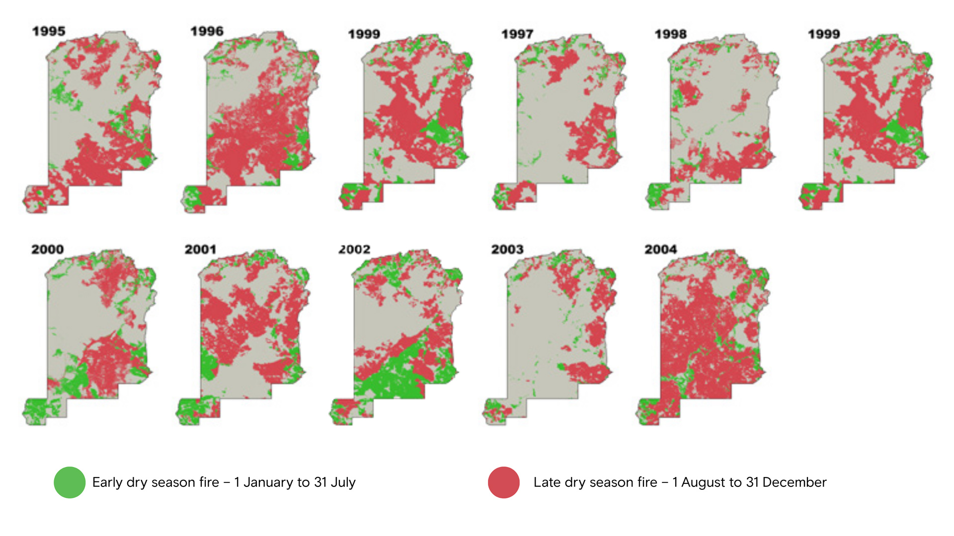 WALFA project area baseline mapping before project operation, 1995-2004