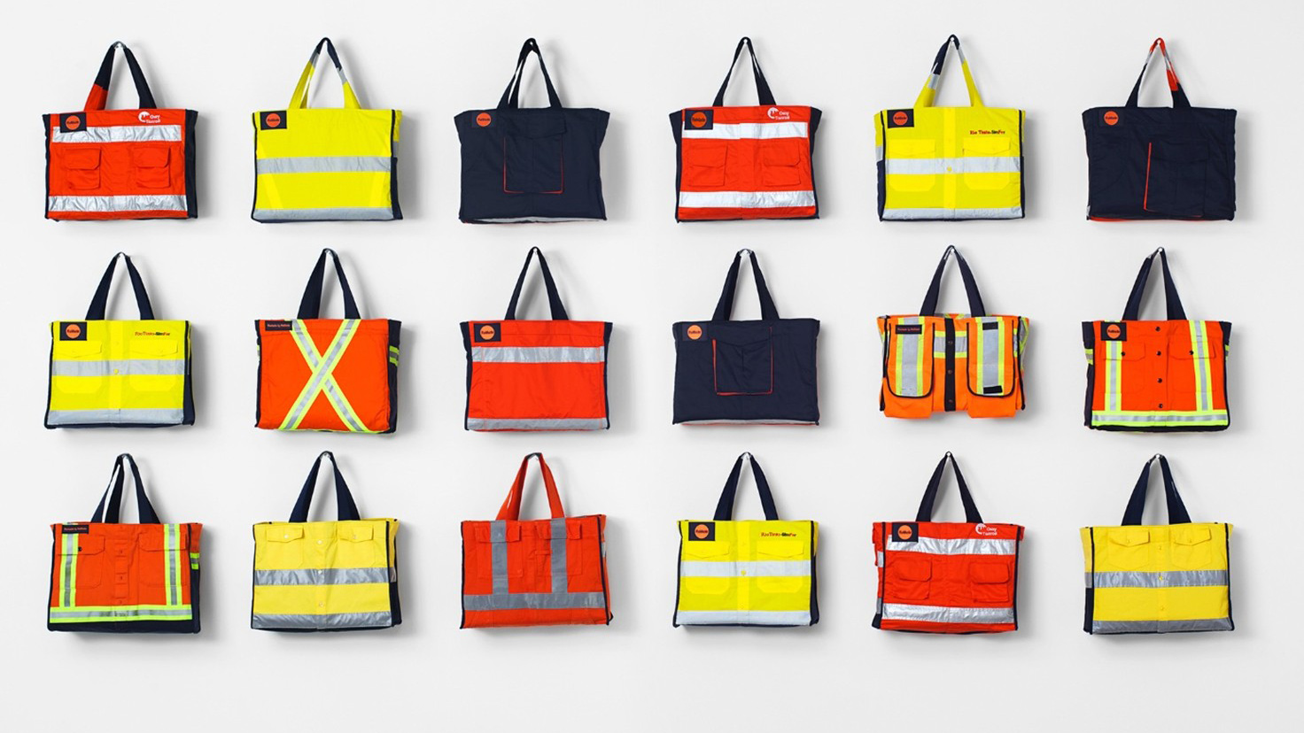 A selection of ReMade tote bags from Simfer, Diavik, Oyu Tolgoi and Rincon