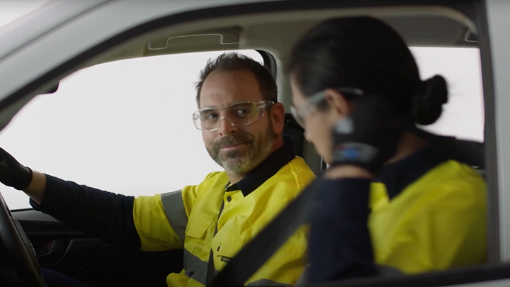 Tools for a conversation video poster show two men in a ute
