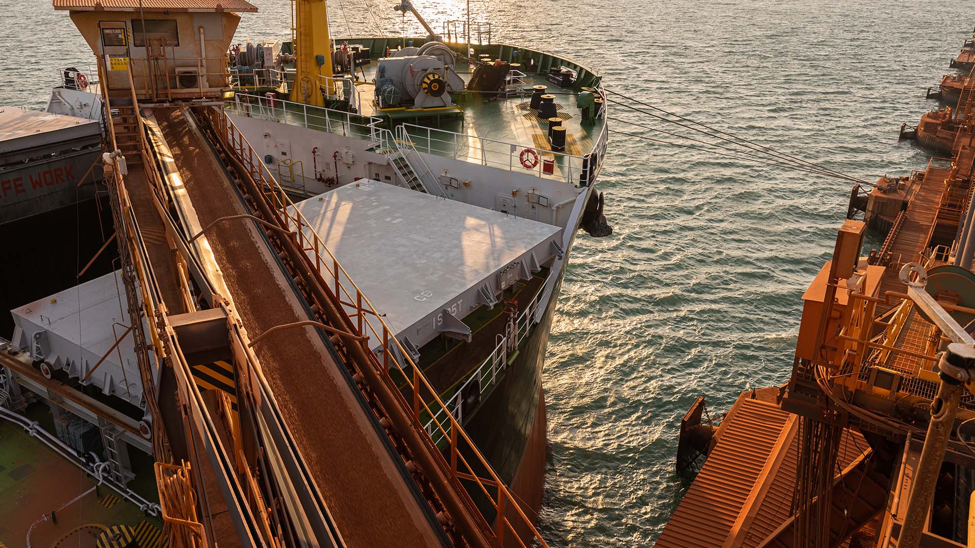 Bauxite loading onto ship at export facility, Weipa Operations