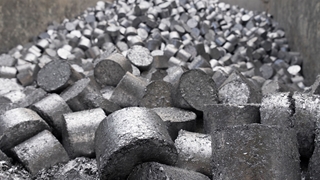 Close shot of scattered aluminium blocks