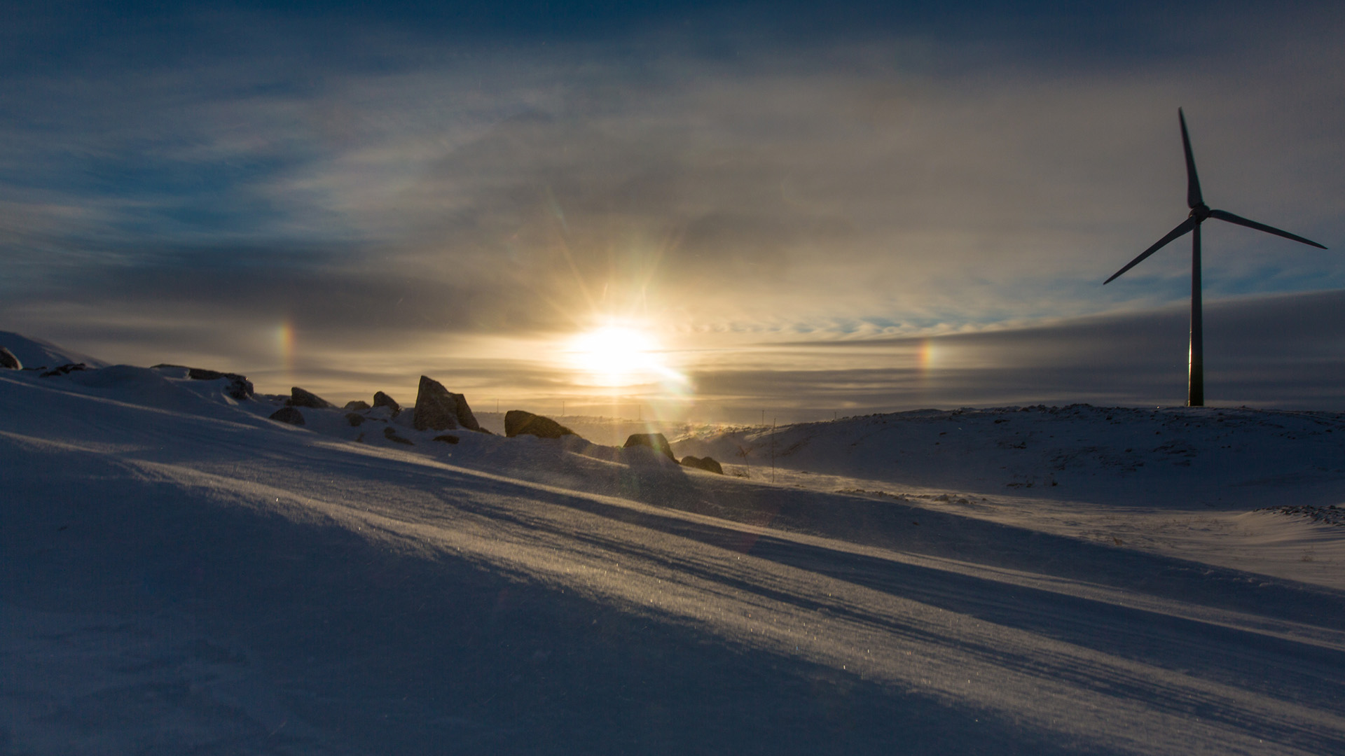 One of the four Diavik Diamond Mine wind turbines