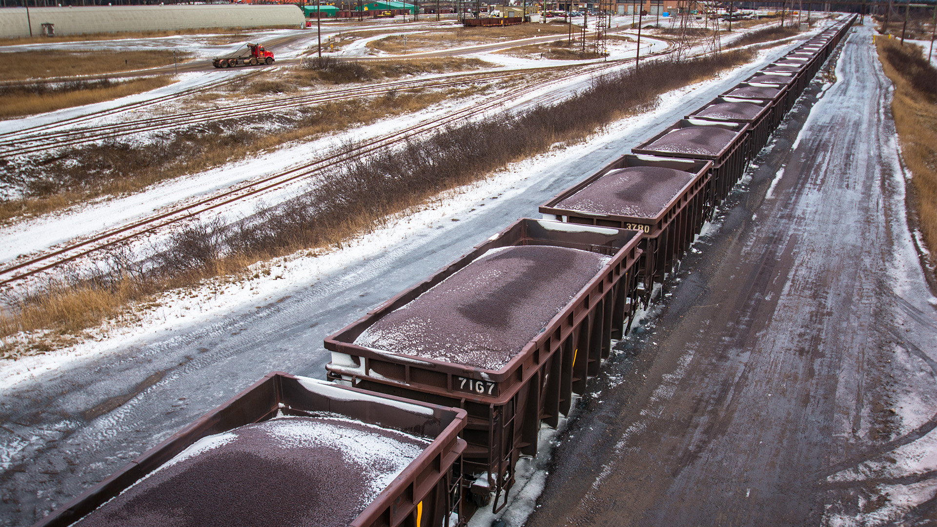 Loaded rail cars at IOC Operations in Labrador City, Canada