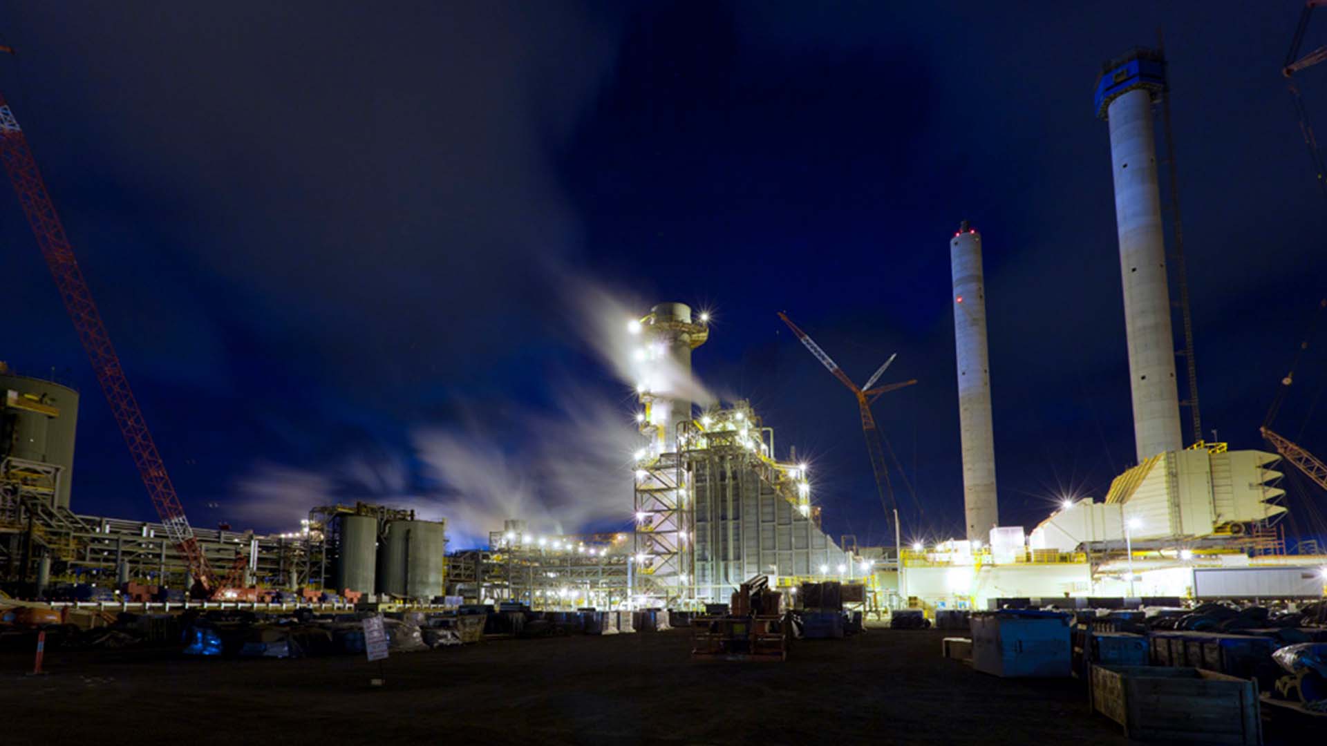 The Yarwun alumina refinery at night-time